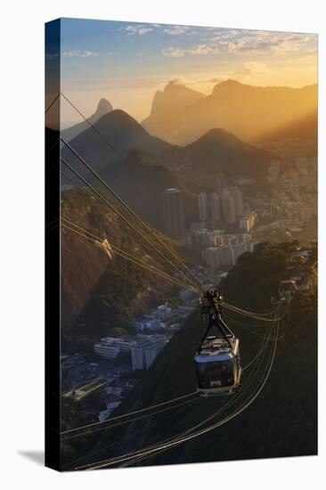 The Sugarloaf Mountain Cable Car at Sunset, Rio De Janeiro.-Jon Hicks-Stretched Canvas