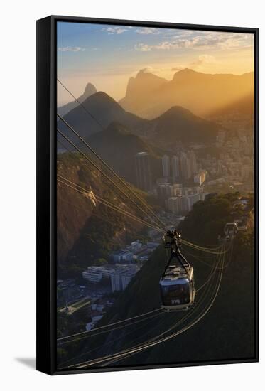 The Sugarloaf Mountain Cable Car at Sunset, Rio De Janeiro.-Jon Hicks-Framed Stretched Canvas