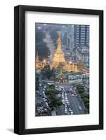 The Sule Paya Pagoda in Rushing Traffic, Downtown Yangon, Myanmar (Burma), Southeast Asia-Alex Robinson-Framed Photographic Print