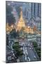 The Sule Paya Pagoda in Rushing Traffic, Downtown Yangon, Myanmar (Burma), Southeast Asia-Alex Robinson-Mounted Photographic Print