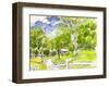The Summer in Plateau, Still Some Remaining Snow on the Mountains in the Back-Kenji Fujimura-Framed Art Print
