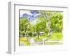 The Summer in Plateau, Still Some Remaining Snow on the Mountains in the Back-Kenji Fujimura-Framed Art Print