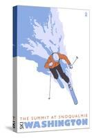 The Summit at Snoqualmie, Washington, Stylized Skier-Lantern Press-Stretched Canvas