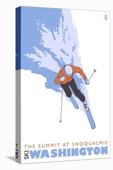 The Summit at Snoqualmie, Washington, Stylized Skier-Lantern Press-Stretched Canvas