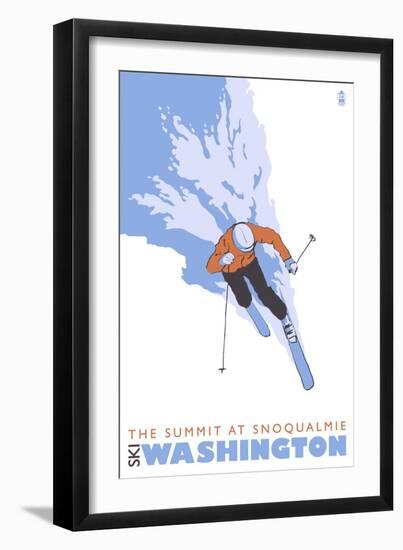 The Summit at Snoqualmie, Washington, Stylized Skier-Lantern Press-Framed Art Print