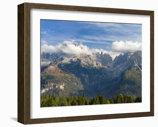 The summits of Brenta mountain range towering above Madonna di Campiglio.-Martin Zwick-Framed Premium Photographic Print