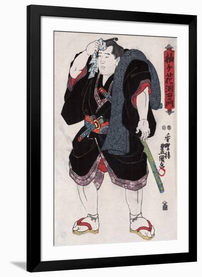 The Sumo Wrestler Somagahama Fuchiemon, Japanese Wood-Cut Print-Lantern Press-Framed Art Print