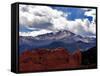 The Sun Breaks Through the Clouds to Highlight the Summit of Pikes Peak-null-Framed Stretched Canvas
