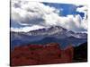 The Sun Breaks Through the Clouds to Highlight the Summit of Pikes Peak-null-Stretched Canvas