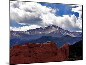 The Sun Breaks Through the Clouds to Highlight the Summit of Pikes Peak-null-Mounted Premium Photographic Print