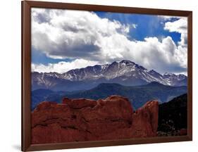 The Sun Breaks Through the Clouds to Highlight the Summit of Pikes Peak-null-Framed Photographic Print