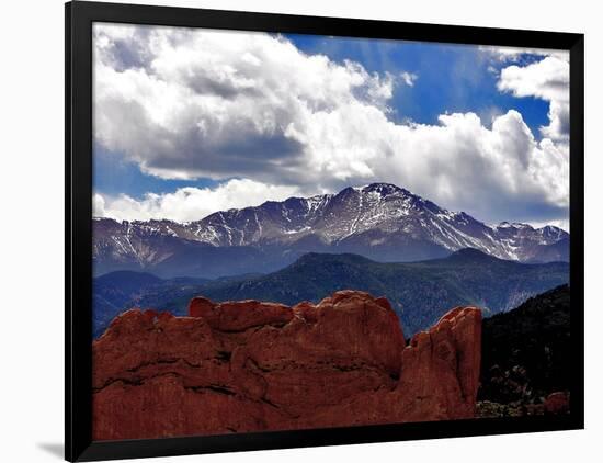 The Sun Breaks Through the Clouds to Highlight the Summit of Pikes Peak-null-Framed Photographic Print