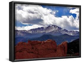 The Sun Breaks Through the Clouds to Highlight the Summit of Pikes Peak-null-Framed Photographic Print