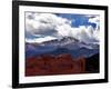 The Sun Breaks Through the Clouds to Highlight the Summit of Pikes Peak-null-Framed Photographic Print