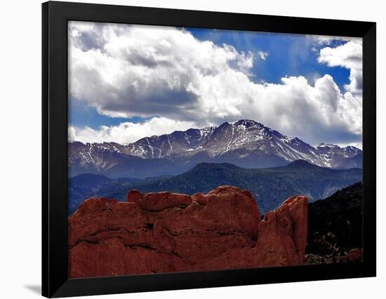 The Sun Breaks Through the Clouds to Highlight the Summit of Pikes Peak-null-Framed Photographic Print