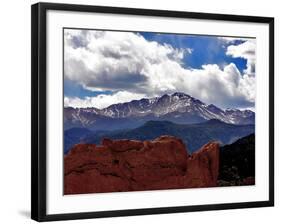 The Sun Breaks Through the Clouds to Highlight the Summit of Pikes Peak-null-Framed Photographic Print