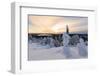 The sun frames the snowy landscape and woods in the cold arctic winter, Ruka, Kuusamo, Ostrobothnia-Roberto Moiola-Framed Photographic Print