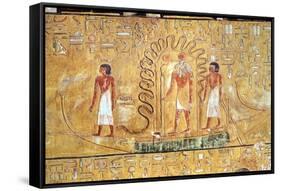 The Sun God Ra in His Solar Barque, Protected by the Coils of a Serpent, from the Tomb of Seti I-Egyptian 19th Dynasty-Framed Stretched Canvas
