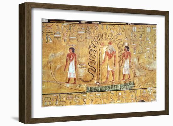 The Sun God Ra in His Solar Barque, Protected by the Coils of a Serpent, from the Tomb of Seti I-Egyptian 19th Dynasty-Framed Giclee Print