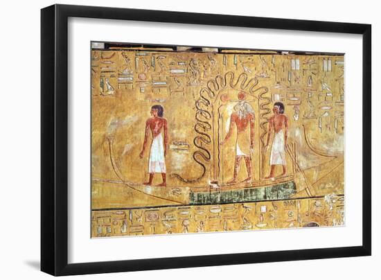 The Sun God Ra in His Solar Barque, Protected by the Coils of a Serpent, from the Tomb of Seti I-Egyptian 19th Dynasty-Framed Giclee Print