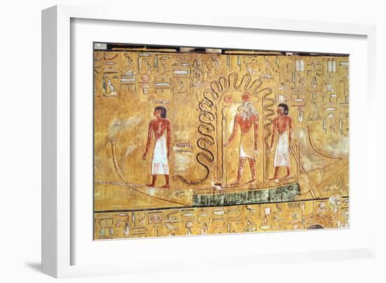 The Sun God Ra in His Solar Barque, Protected by the Coils of a Serpent, from the Tomb of Seti I-Egyptian 19th Dynasty-Framed Giclee Print