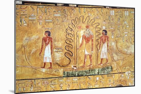 The Sun God Ra in His Solar Barque, Protected by the Coils of a Serpent, from the Tomb of Seti I-Egyptian 19th Dynasty-Mounted Giclee Print