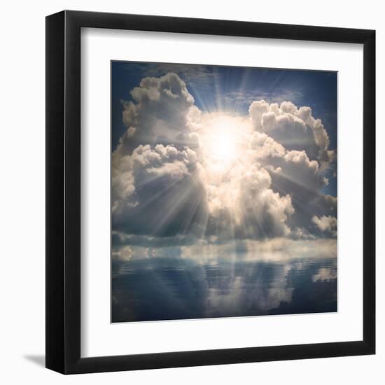 The Sun on Dramatic Sky over Sea-Kletr-Framed Art Print