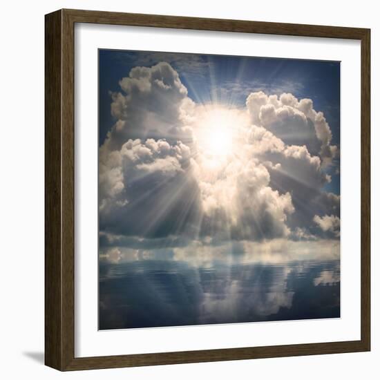 The Sun on Dramatic Sky over Sea-Kletr-Framed Art Print