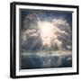 The Sun on Dramatic Sky over Sea-Kletr-Framed Art Print