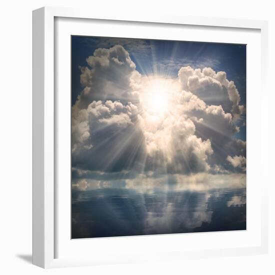 The Sun on Dramatic Sky over Sea-Kletr-Framed Art Print