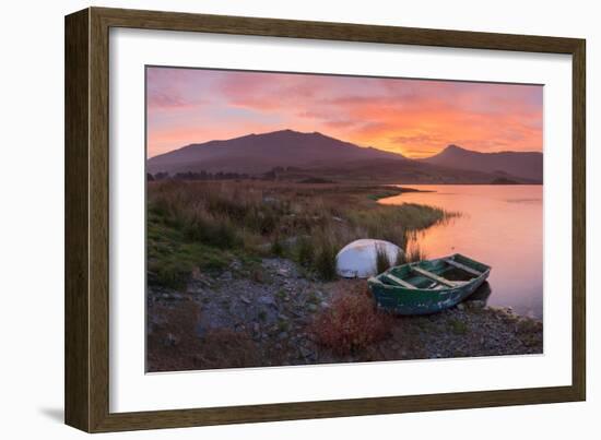 The Sun Rises Behind Mount Snowdon Creating a Beautiful Orange Sky-John Greenwood-Framed Photographic Print