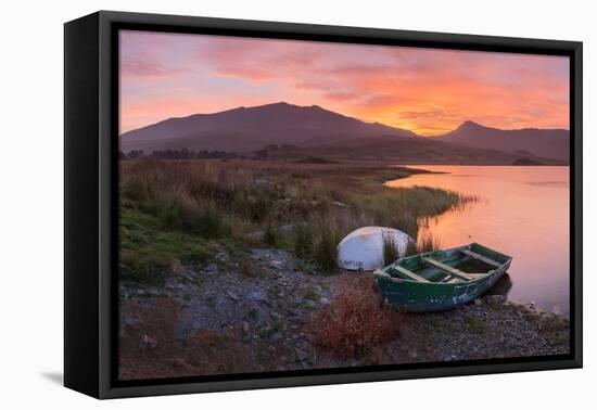 The Sun Rises Behind Mount Snowdon Creating a Beautiful Orange Sky-John Greenwood-Framed Stretched Canvas