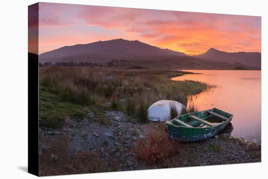 The Sun Rises Behind Mount Snowdon Creating a Beautiful Orange Sky-John Greenwood-Stretched Canvas