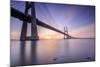 The sun rises on the Vasco da Gama Bridge that spans the Tagus River Lisbon Portugal Europe-ClickAlps-Mounted Photographic Print