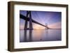 The sun rises on the Vasco da Gama Bridge that spans the Tagus River Lisbon Portugal Europe-ClickAlps-Framed Photographic Print