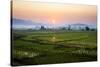 The Sun Sets Behind Foggy Hills and Expansive Rice Paddy Fields Near Chiang Mai, Thailand-Dan Holz-Stretched Canvas