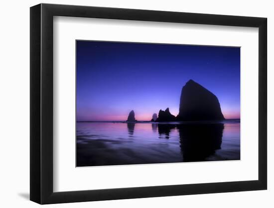 The Sun Sets Behind Haystack Rock at Cannon Beach, Oregon-Ben Coffman-Framed Photographic Print