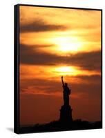 The Sun Sets Behind the Statue of Liberty on the Longest Day of the Year-null-Framed Stretched Canvas