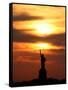 The Sun Sets Behind the Statue of Liberty on the Longest Day of the Year-null-Framed Stretched Canvas