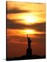 The Sun Sets Behind the Statue of Liberty on the Longest Day of the Year-null-Stretched Canvas