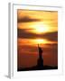 The Sun Sets Behind the Statue of Liberty on the Longest Day of the Year-null-Framed Premium Photographic Print