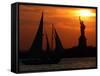 The Sun Sets Behind the Statue of Liberty on the Longest Day of the Year-null-Framed Stretched Canvas