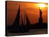 The Sun Sets Behind the Statue of Liberty on the Longest Day of the Year-null-Stretched Canvas