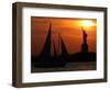 The Sun Sets Behind the Statue of Liberty on the Longest Day of the Year-null-Framed Photographic Print