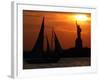 The Sun Sets Behind the Statue of Liberty on the Longest Day of the Year-null-Framed Photographic Print