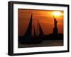 The Sun Sets Behind the Statue of Liberty on the Longest Day of the Year-null-Framed Photographic Print