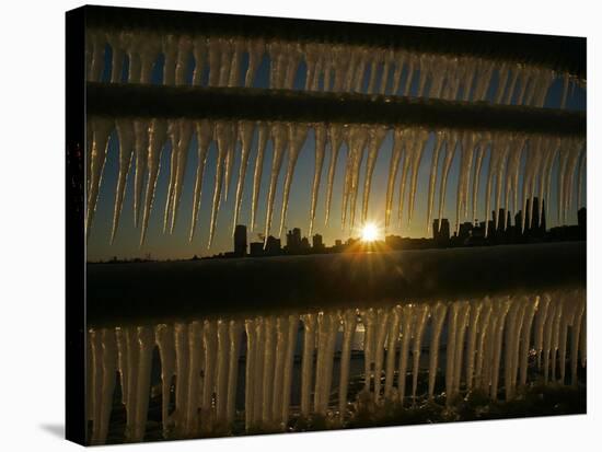 The Sun Sets on a Sub Zero Day Behind the Skyline of Milwaukee-null-Stretched Canvas