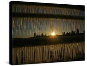 The Sun Sets on a Sub Zero Day Behind the Skyline of Milwaukee-null-Stretched Canvas