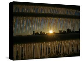 The Sun Sets on a Sub Zero Day Behind the Skyline of Milwaukee-null-Stretched Canvas