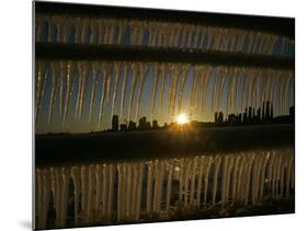 The Sun Sets on a Sub Zero Day Behind the Skyline of Milwaukee-null-Mounted Photographic Print
